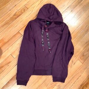 Super Cozy Purple Hoodie with Beaded Detailed Drawstrings - XL